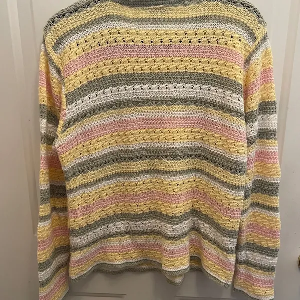 Basic Editions Vintage Striped Pointelle Knit Sweater Pastel XL USA‎ Cottagecore - Image 5