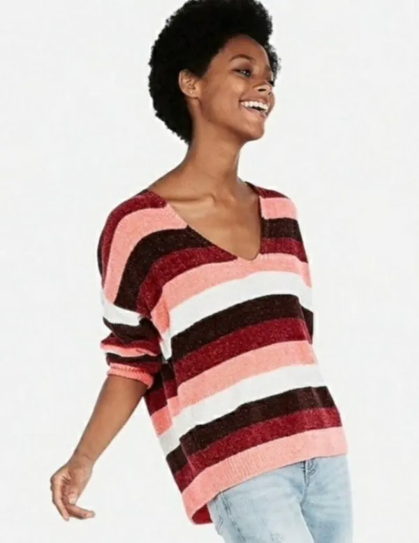 Express vneck multi-striped sweater - Image 2