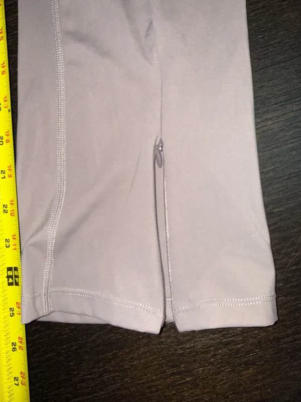 High-Waist Flared Leggings in Light Taupe Front Slit Flare Tights - Image 7