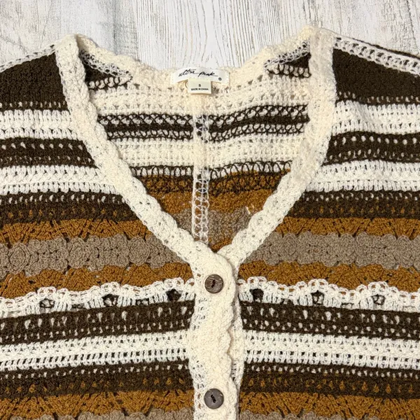 Ultra Pink Brown and Cream Striped Crochet Top - Image 3
