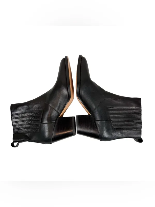 J. Crew Black Leather Point‎ Toe Heeled Chelsea Western Ankle Boots Size 8 - Image 7
