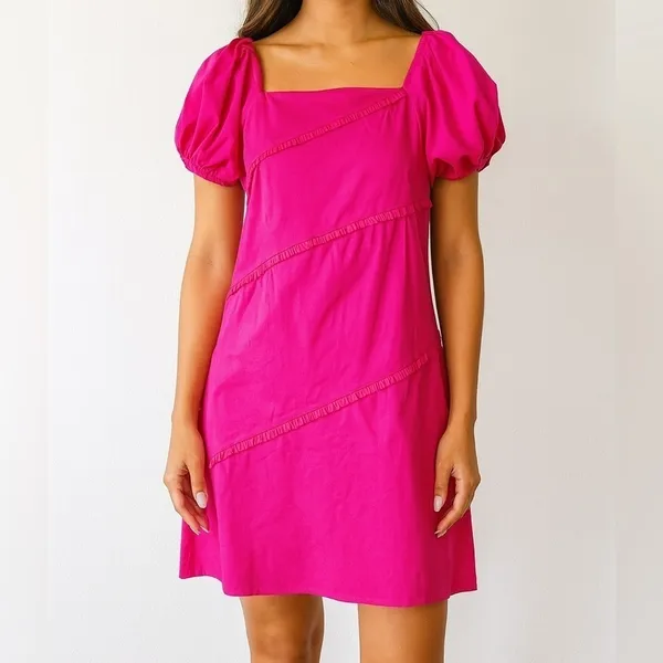 Taylor Tillman Hot Pink Puff Sleeve Square Neck Mini Dress S - Image 9