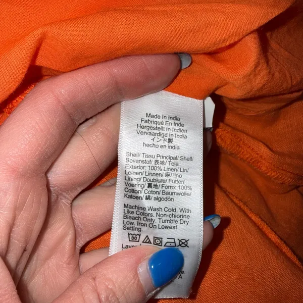 J.Crew Orange Linen Smocked Waist Mini‎ Dress Long Sleeve XS - Image 4