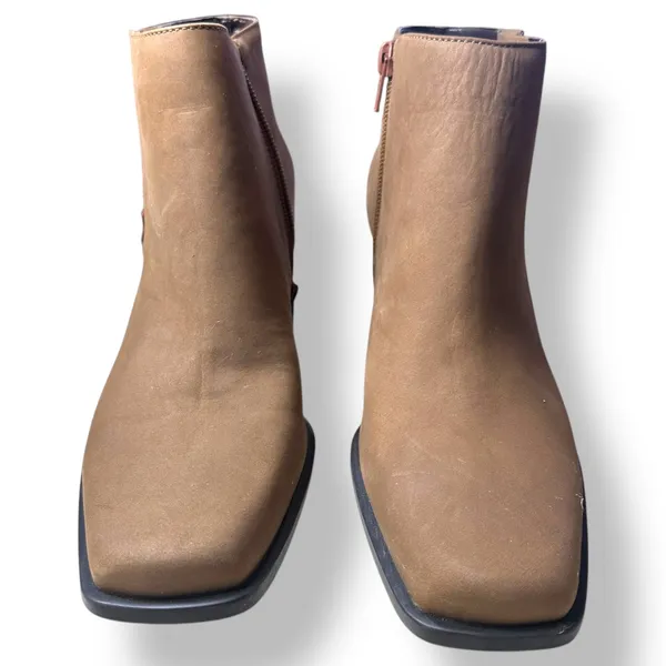 Etienne Aigner Women Ankle Boots 9M Saddle Brown‎ Zip Square Toe Equestrian Chic - Image 4