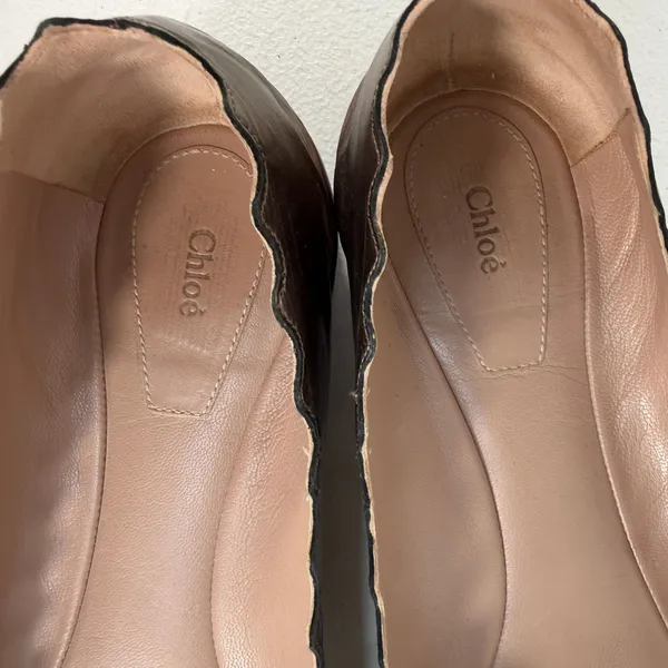 Chloe 38.5 US 8.5 Ballet Flats Lauren Scalloped Metallic Bronze Leather Shoes‎ - Image 8