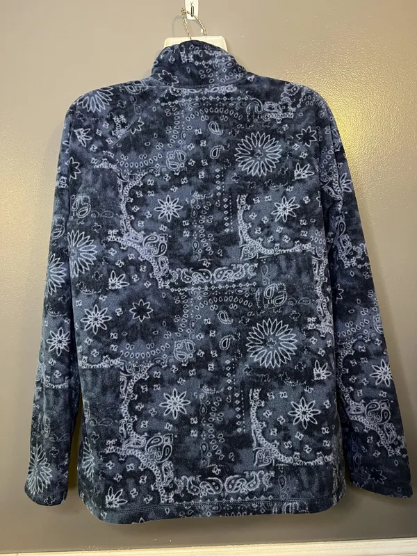 Eddie Bauer Fleece Pullover Womens Large Blue 1/4 Zip Paisley Floral Print - Image 5