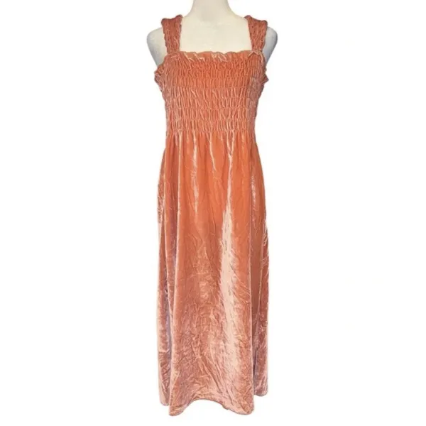 Free People $168 NWT Camille Velvet Midi Dress Pink Oversized XS - Image 6