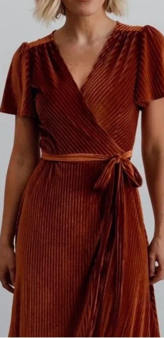 Baltic Born Andi Copper Ribbed Velvet Wrap Dress - Image 2