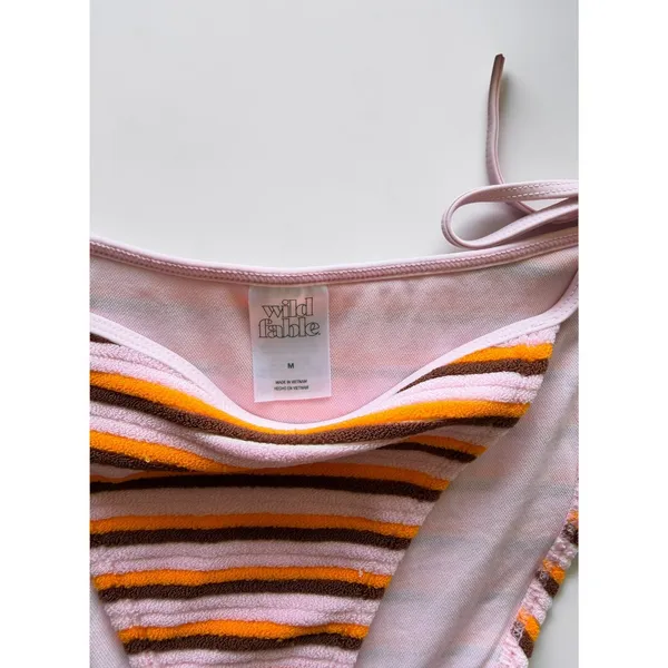 Wild Fable Pink Orange Striped Underwire Bikini Set‎ High Leg Terry Swimsuit M - Image 3