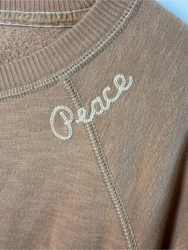 American Eagle Outfitters Tan Crewneck Sweatshirt with Script Accent - Image 4