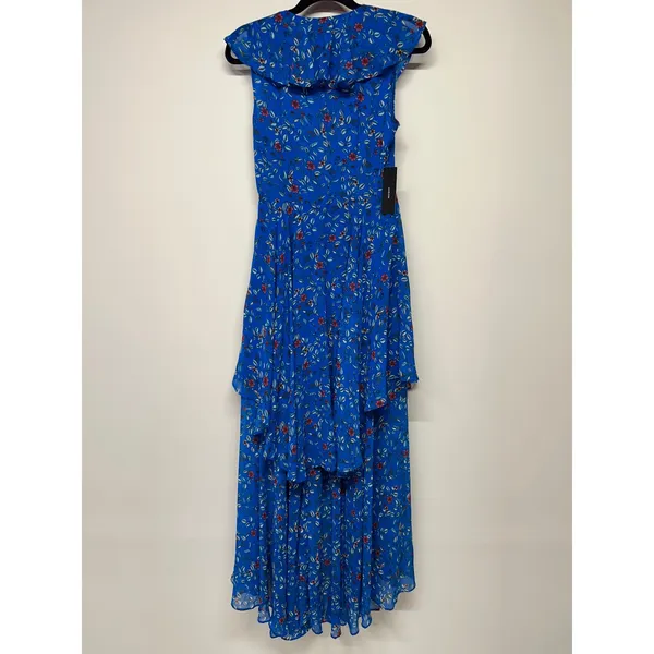 Lulus Blue‎ Floral High Low Maxi Dress Ruffle Medium Wedding Guest Vacation Euro - Image 5