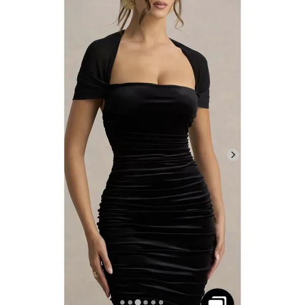 Club L London Seductress Square Neck velvet Ruched Midi Dress Black Sz 10 sexy - Image 13