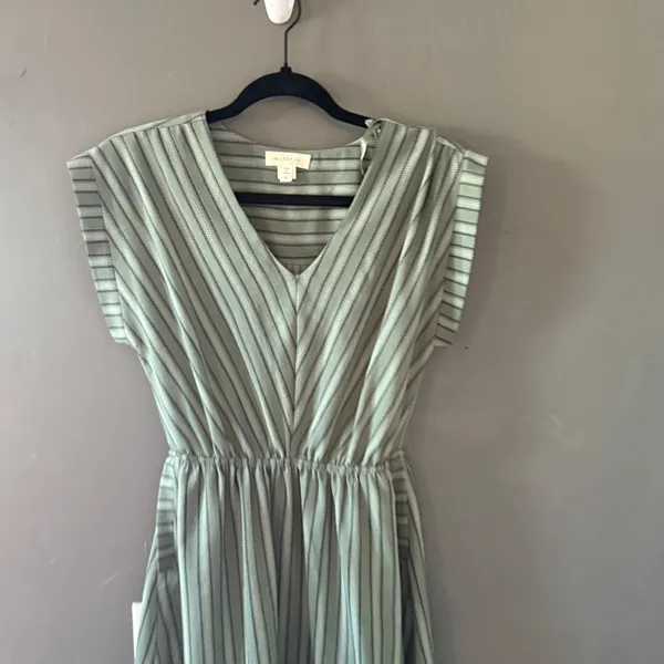 Monteau Sage Green Chevron Stripe V-Neck Fit &‎ Flare Dress Mens Size M Cottage - Image 2