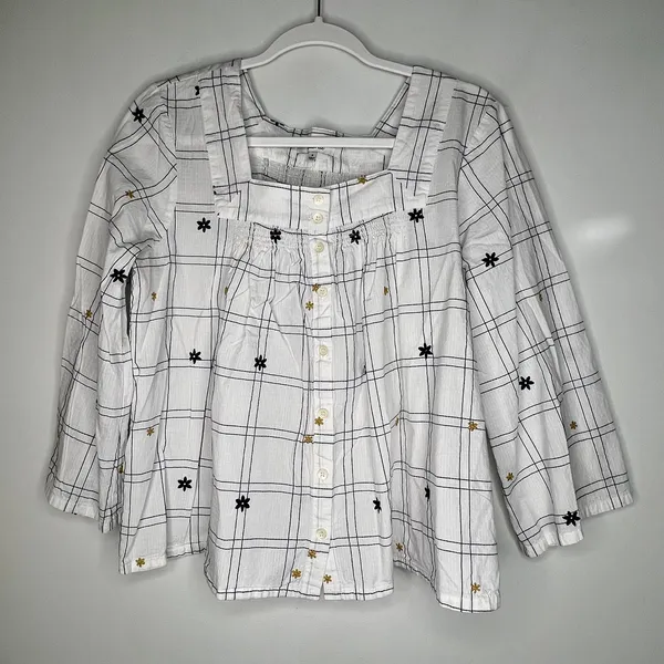 Madewell Windowpane Embroidery Blouse Size M - Image 2