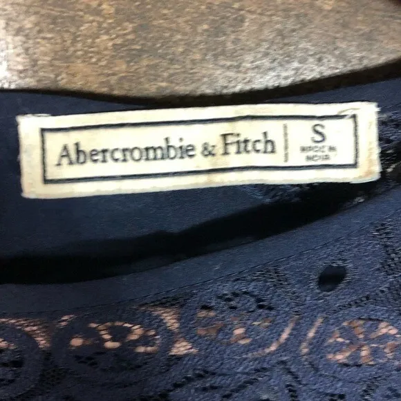 Abercrombie & Fitch Mens Navy Blue Lace Yoke Short Sleeve Blouse‎ Small - Image 4
