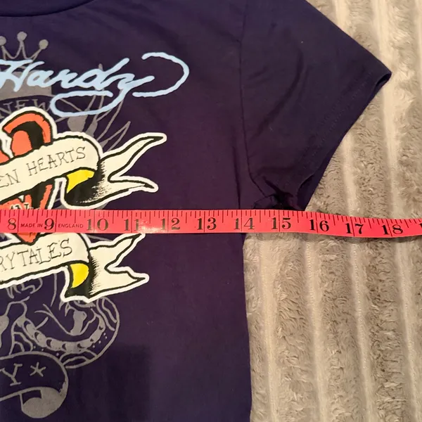 Ed Hardy‎ Navy Broken Hearts and Fairytales Graphic Baby Tee Crop Medium - Image 4
