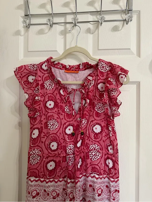 Oliphant Tuckernuck Jaipur Pink Rose Ruffle Bohemian Boho Maxi Dress Flowy - Image 3