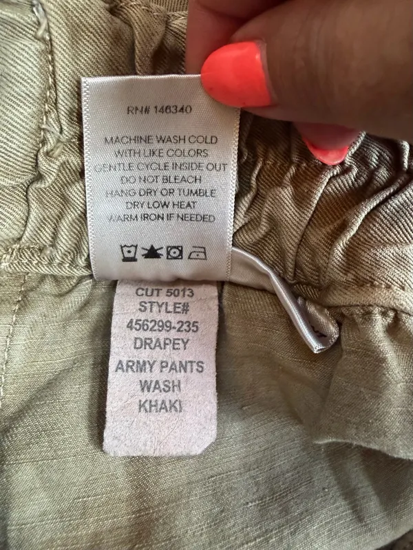 AMO Drapey Army Pant Linen Cotton Khaki Paperbag Waist Utility Pants Sz 26 - Image 9