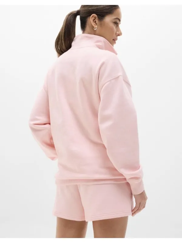 New Athleta M Forever Fleece 1/4 Zip Sweatshirt Pink Sand Medium Regular - Image 4