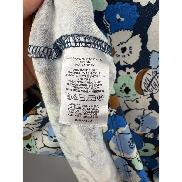Women’s Ann Taylor Factory Large White, Blue, Brown Floral Blouse - Image 5