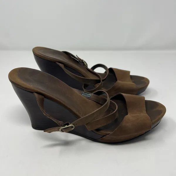 UGG Strappy Brown Leather Women's Wedge Sandals Size 9 Open Toe Ankle Strap - Image 6