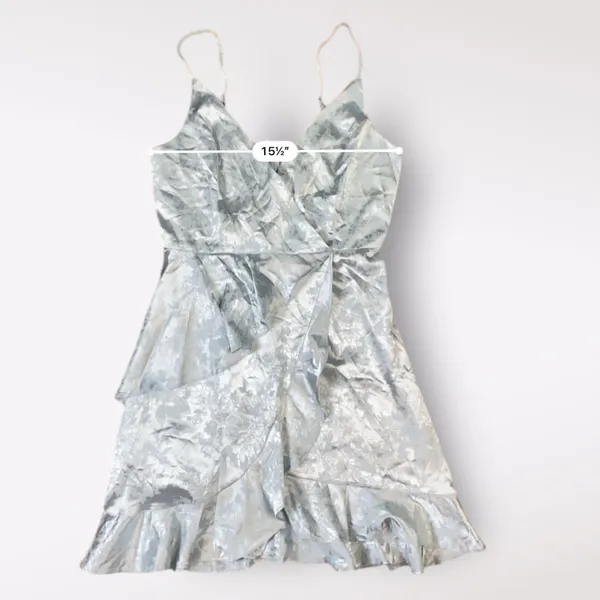 Altar’d‎ State Light Blue Satin Floral Jacquard Ruffled Mini Party Dress Size M - Image 6