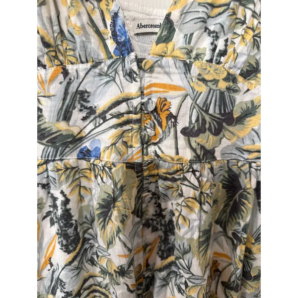 Abercrombie & Fitch Plunge Linen Blend Maxi Dress in Tropical Print, XS - Image 8