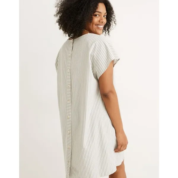 Madewell Green/Cream Button-Back Easy Dress - Image 2