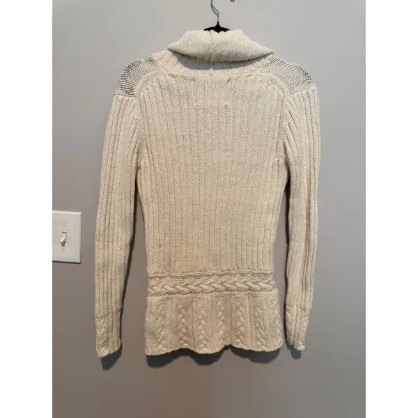 Old Navy Women Cream Cable Knit Shawl Collar Sweater Cotton Lambswool Blend S - Image 4