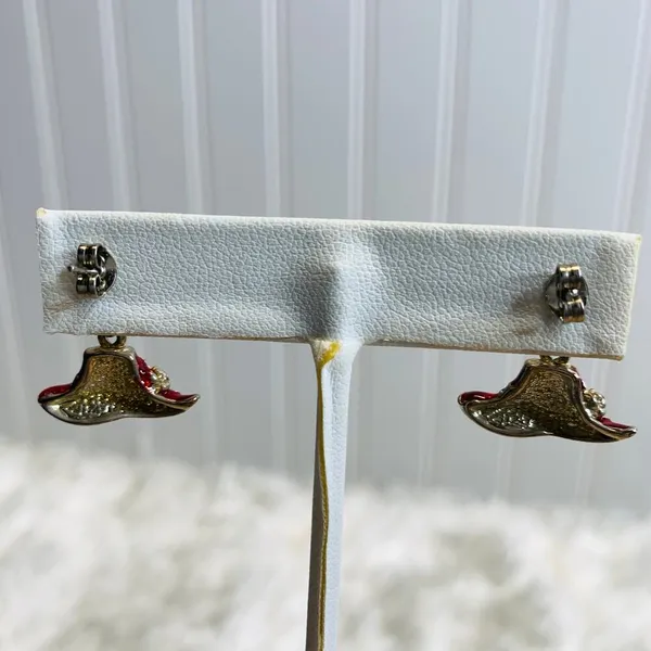 Dangle Earrings Red Hat Society Flowers 3/4" Long - Image 3
