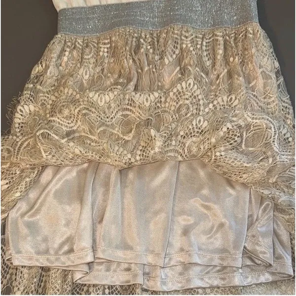 Anthropologie Pins & Needles Party Dress Women Medium Cream Sparkle Lace Boho - Image 6