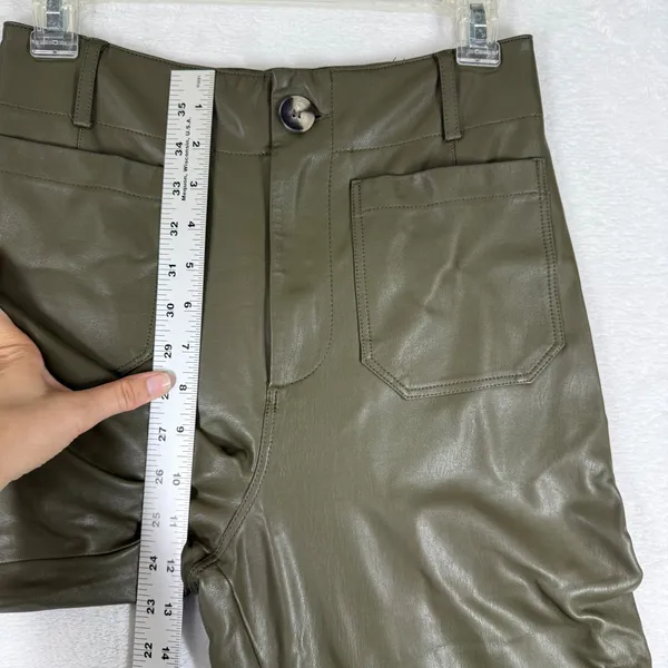Maeve Anthropologie The Colette Faux Leather Wide Leg Pants‎ Olive Green Size 26 - Image 5