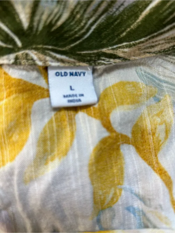 Old Navy Yellow & Green Floral Tie-Front Button Down Top LG - Image 8