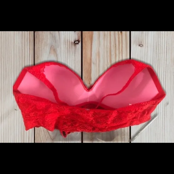 PINK Victoria’s Secret Lipstick Red Lace Push Up Bralette Sz. L Date Night - Image 4
