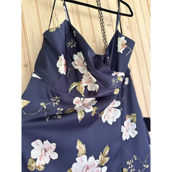 NWT Lulus Radiant Occasion Navy Blue Floral Satin A-Line Maxi Dress Resort Sz 3X - Image 4