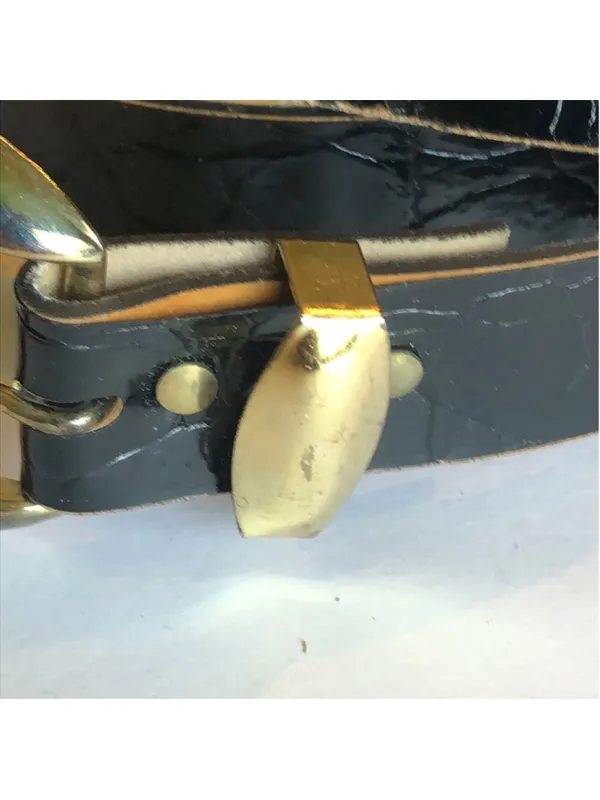 Classic Black Leather Belt with Gold Tone Buckle - Image 6
