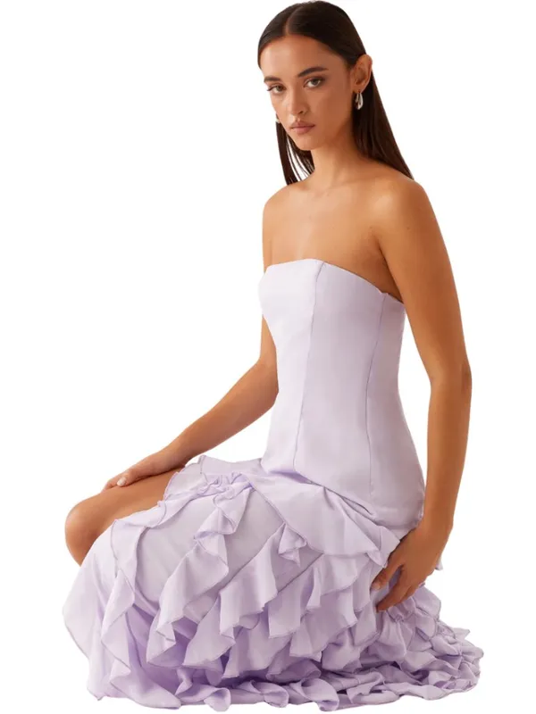 Peppermayo Firefly Maxi Dress Womens 6 Lilac Purple Ruffles Slit Fairy Party NWT - Image 4