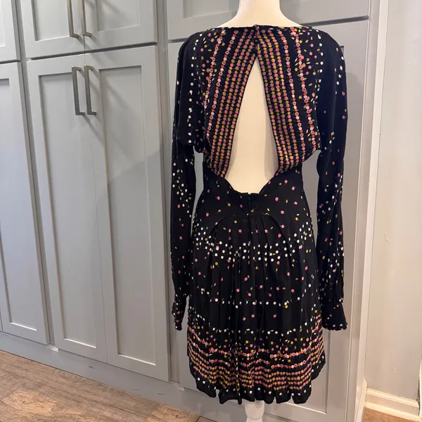 Free People Coryn Black Cherry Print Open Back Long Sleeve Mini Dress Size 12 - Image 4