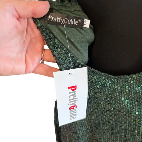 Elegant Green Sequin Mini Dress Size 14 - Image 5