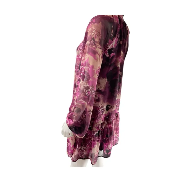 Entro Boutique Shirred‎ High Neck Tiered Mini Dress Size Small Floral - Image 3