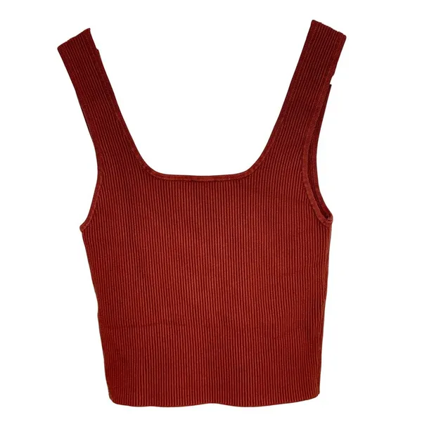 Abercrombie & Fitch Burnt Orange Ribbed Knit Crop Top Tank Top Womens Size M - Image 3