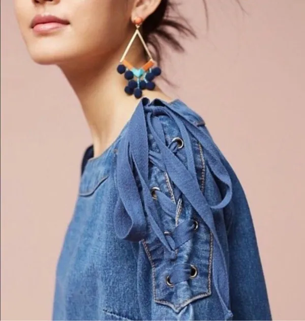 Anthropologie Maeve lace up shoulders denim dress - Image 4