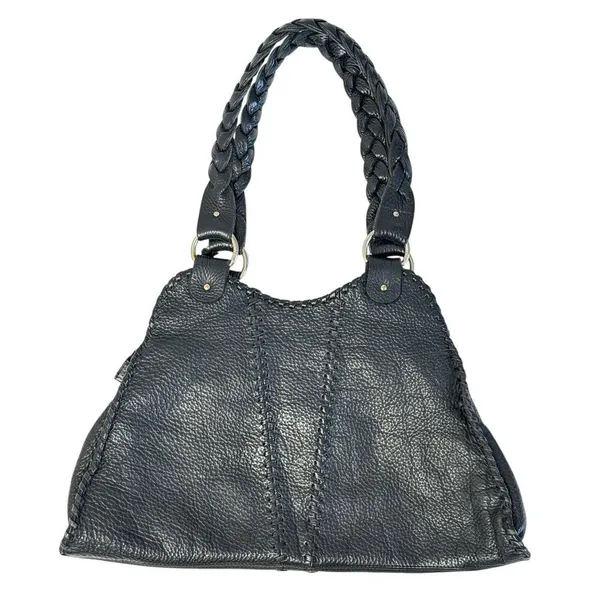 Vintage FENDI Black Pebbled Leather Spy Bag Purse Braided Handles Handbag - Image 4