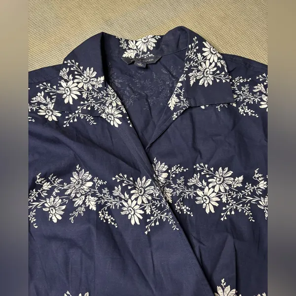 Tommy Hilfiger Women's Size M Navy Floral 100% Cotton Wrap Dress Midi Sleeveless - Image 8