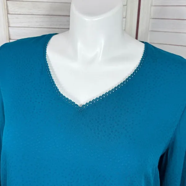 Fortune + Ivy Cutout Back Tie Eyelet Trim Blouse Teal‎ Blue Size Large - Image 7