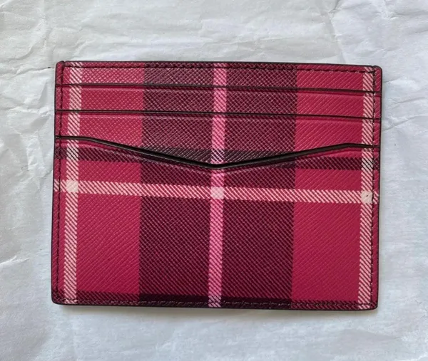 Kate Spade Staci Plaid Small Slim Card Holder wallet red leather - Image 2