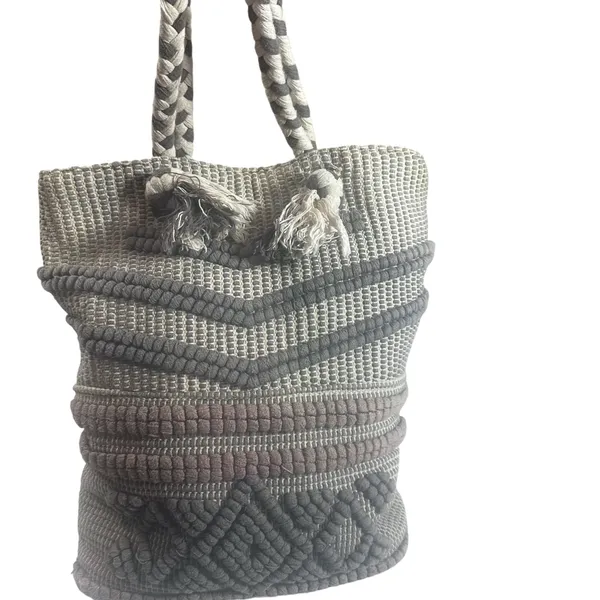 Artisan NY Woven Rope Handle Oversized Gray Boho Beach Tote Bag - Image 4