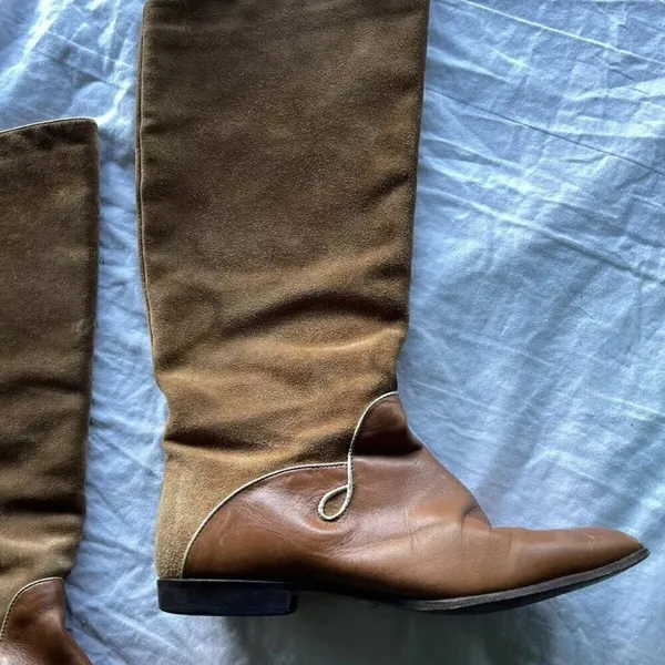 Vintage M Giovanni Z Women’s Leather Long Boots Brown Heel Western Sz 7 Italy - Image 2