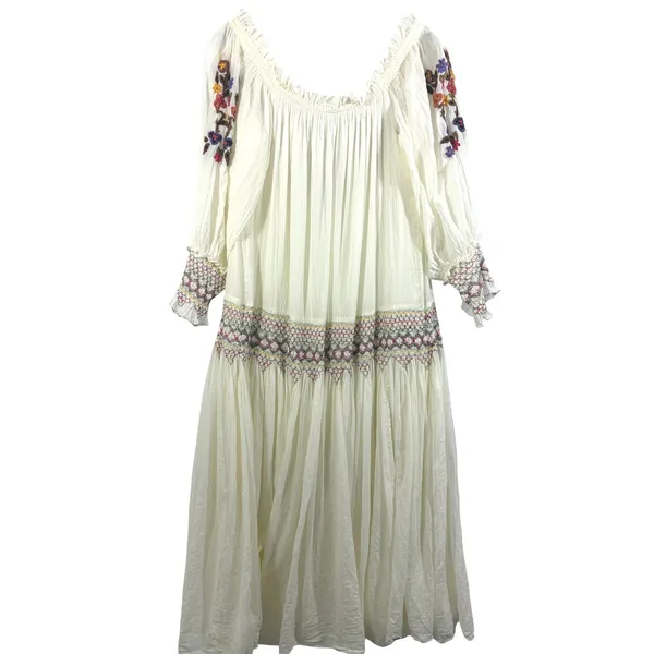 Free People Natural Harvest Moon Maxi Dress Ivory Embroidered Boho L - Image 8