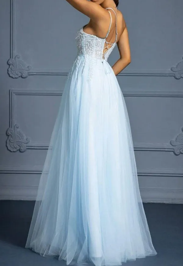 PromGirl Gorgeous Baby Blue Sequin Formal Gown - Image 2